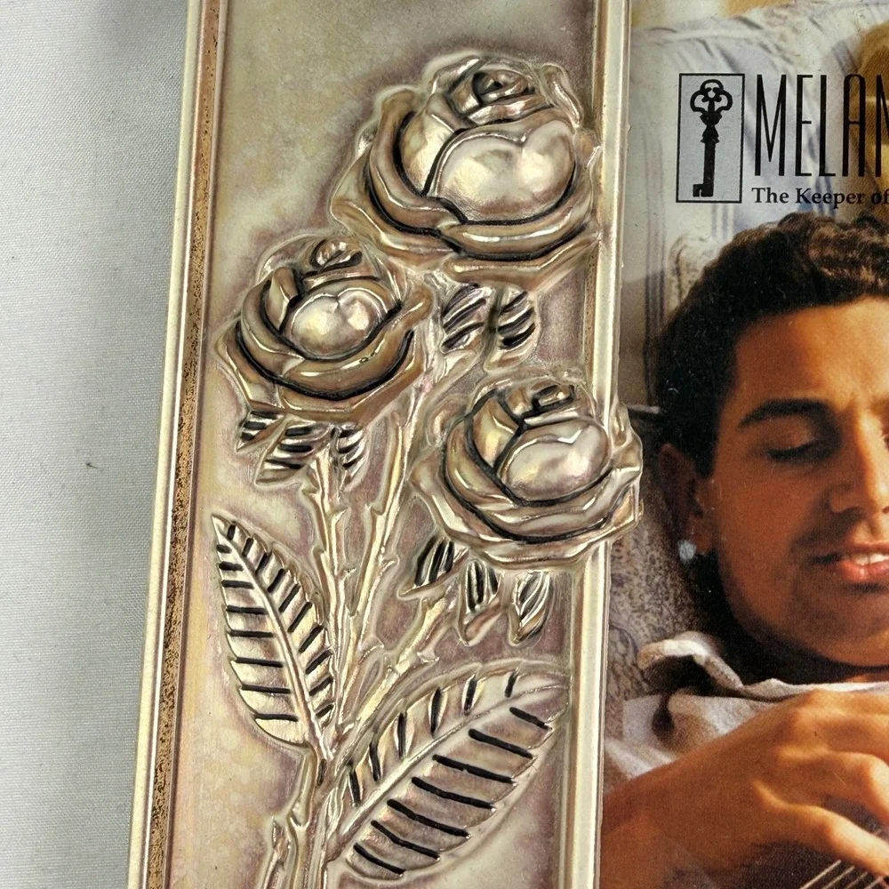 Melannco Silver Rose Picture Frame 4x6 Floral 3D Relief Vintage Tabletop Decor